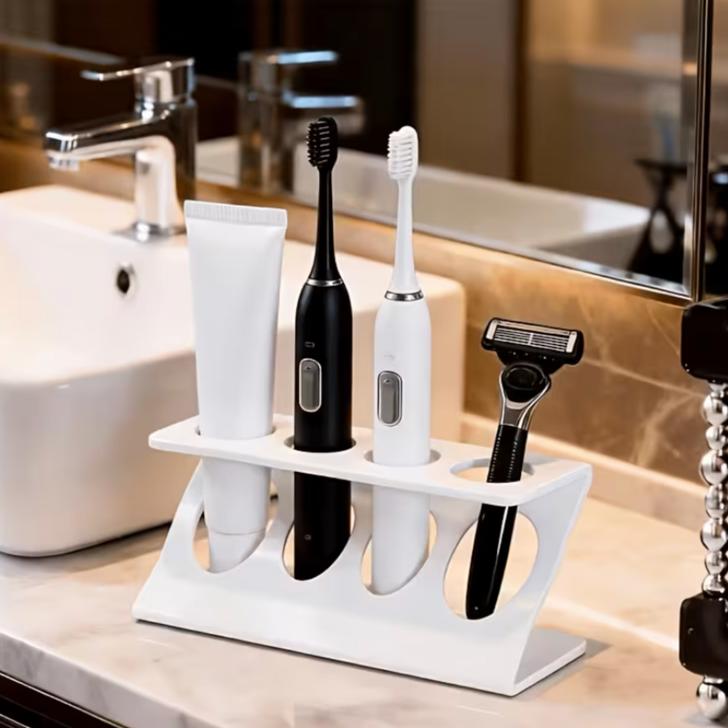 4-Slot Acrylic Toothbrush and Bathroom Countertop Organiser