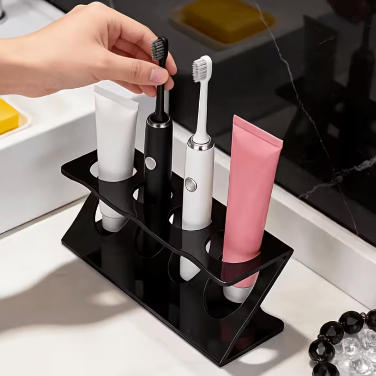 4-Slot Acrylic Toothbrush and Bathroom Countertop Organiser