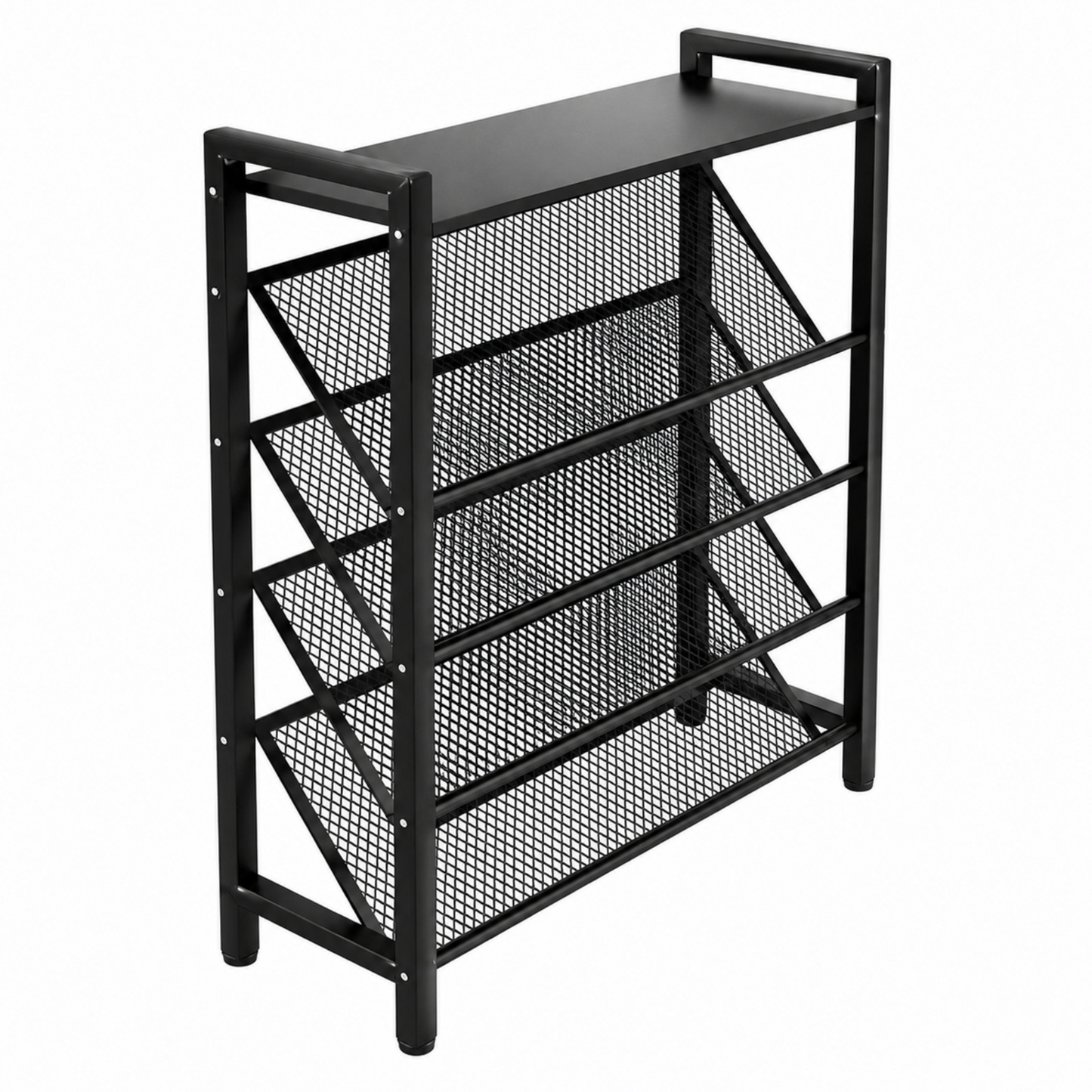 Slimline 4-Tier Metal Mesh Shoe Rack with Top Shelf