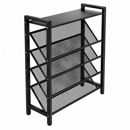 Slimline 4-Tier Metal Mesh Shoe Rack with Top Shelf