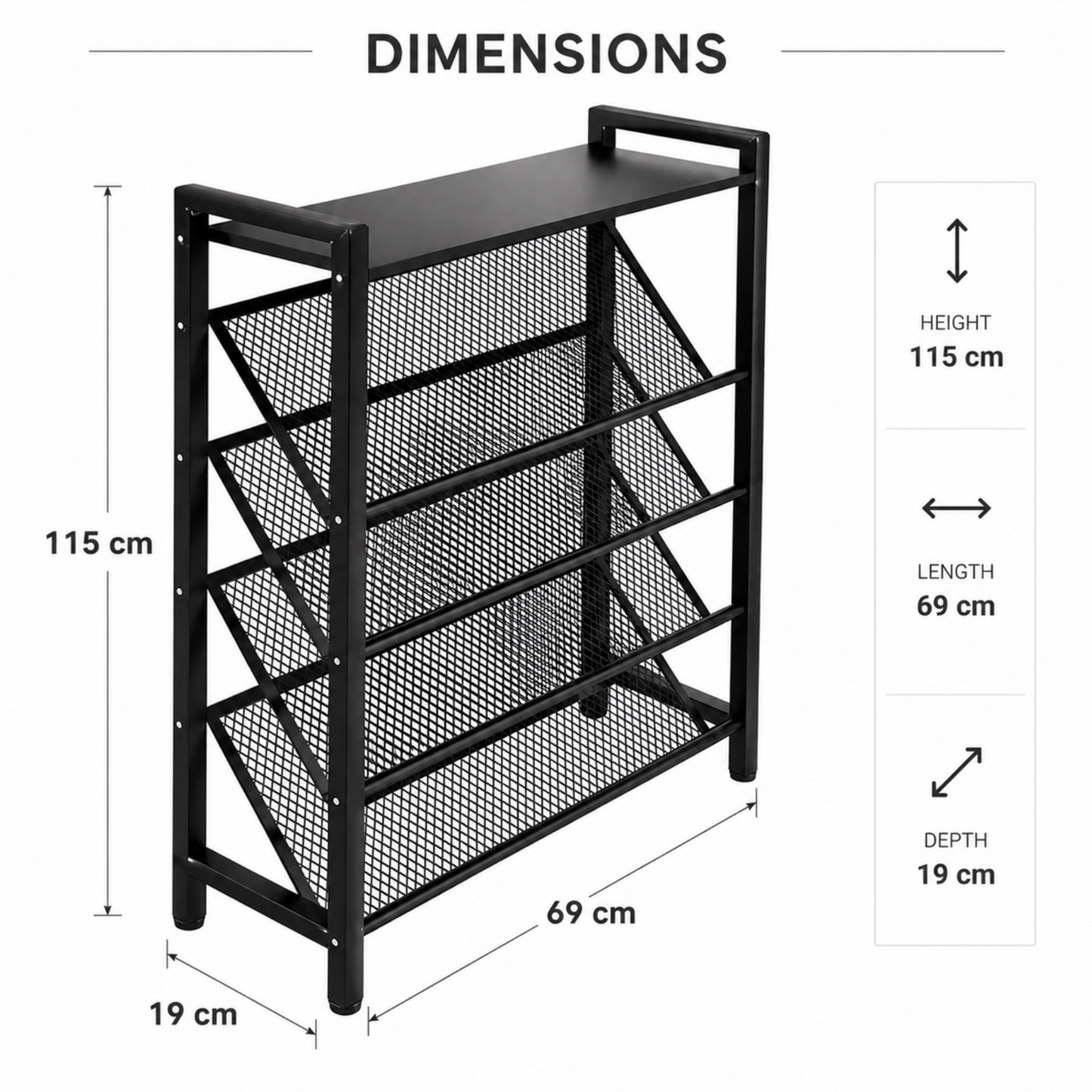Slimline 4-Tier Metal Mesh Shoe Rack with Top Shelf
