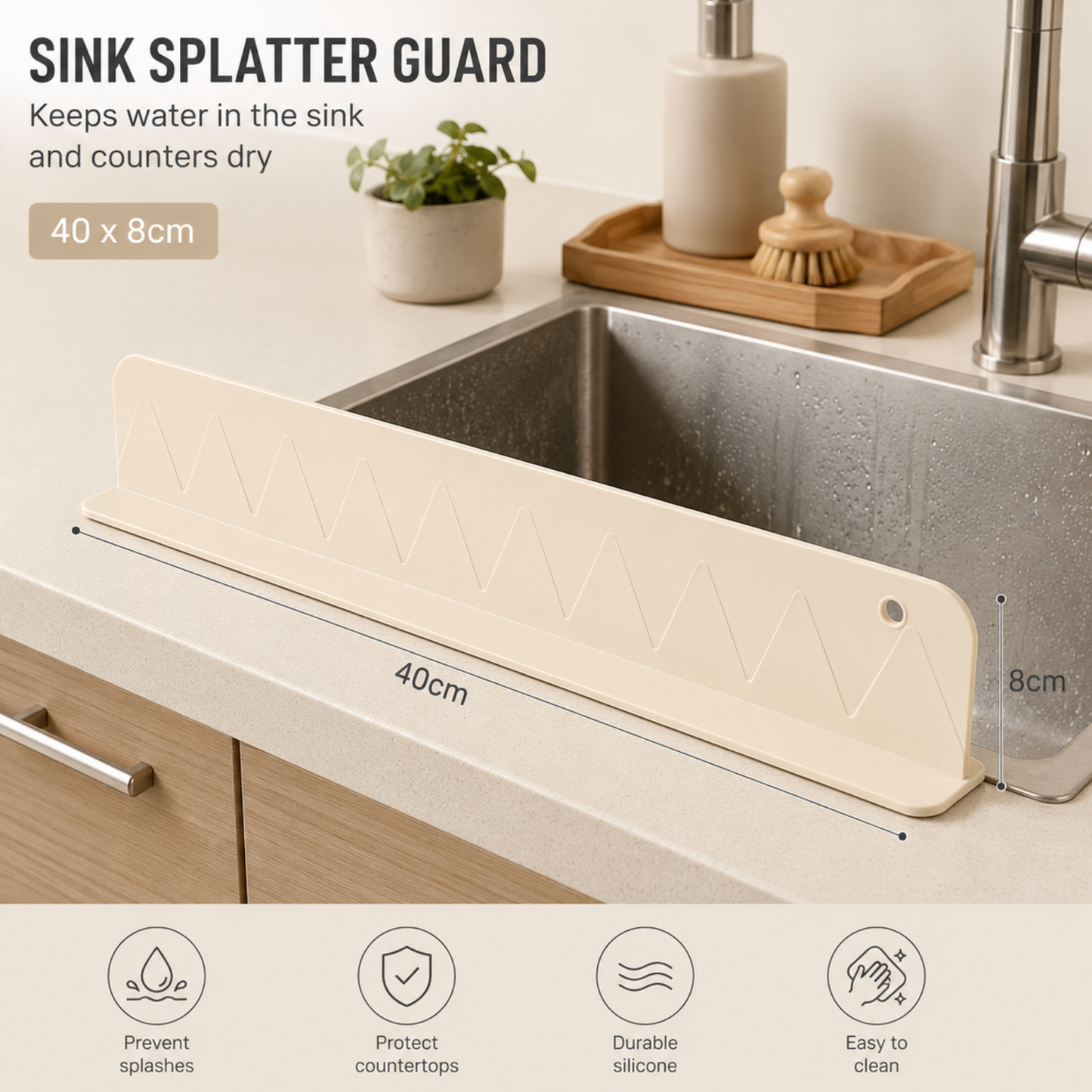 Kitchen Sink Silicone Splash Guard with Suction Cups