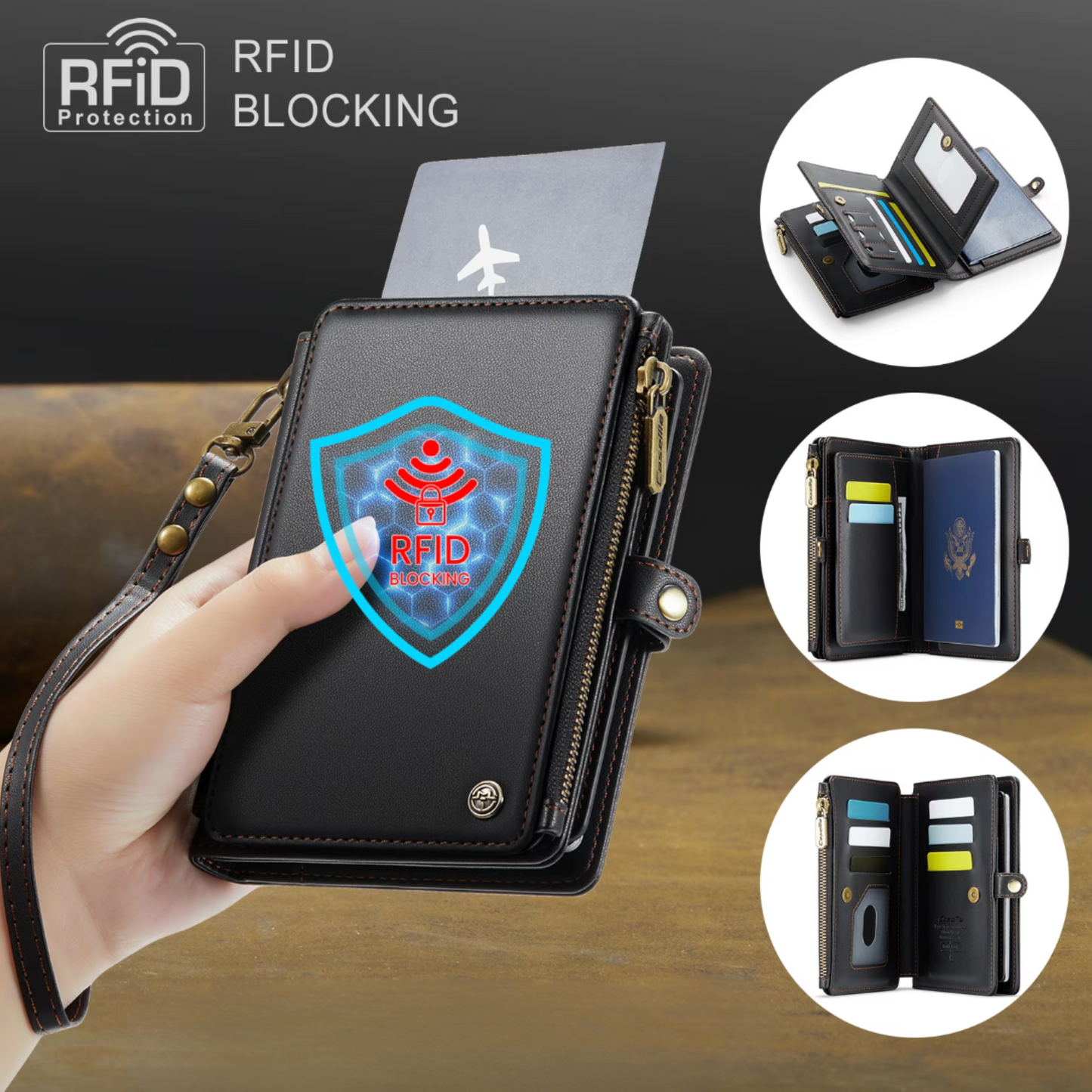 RFID Blocking Multi-Pocket Travel Wallet