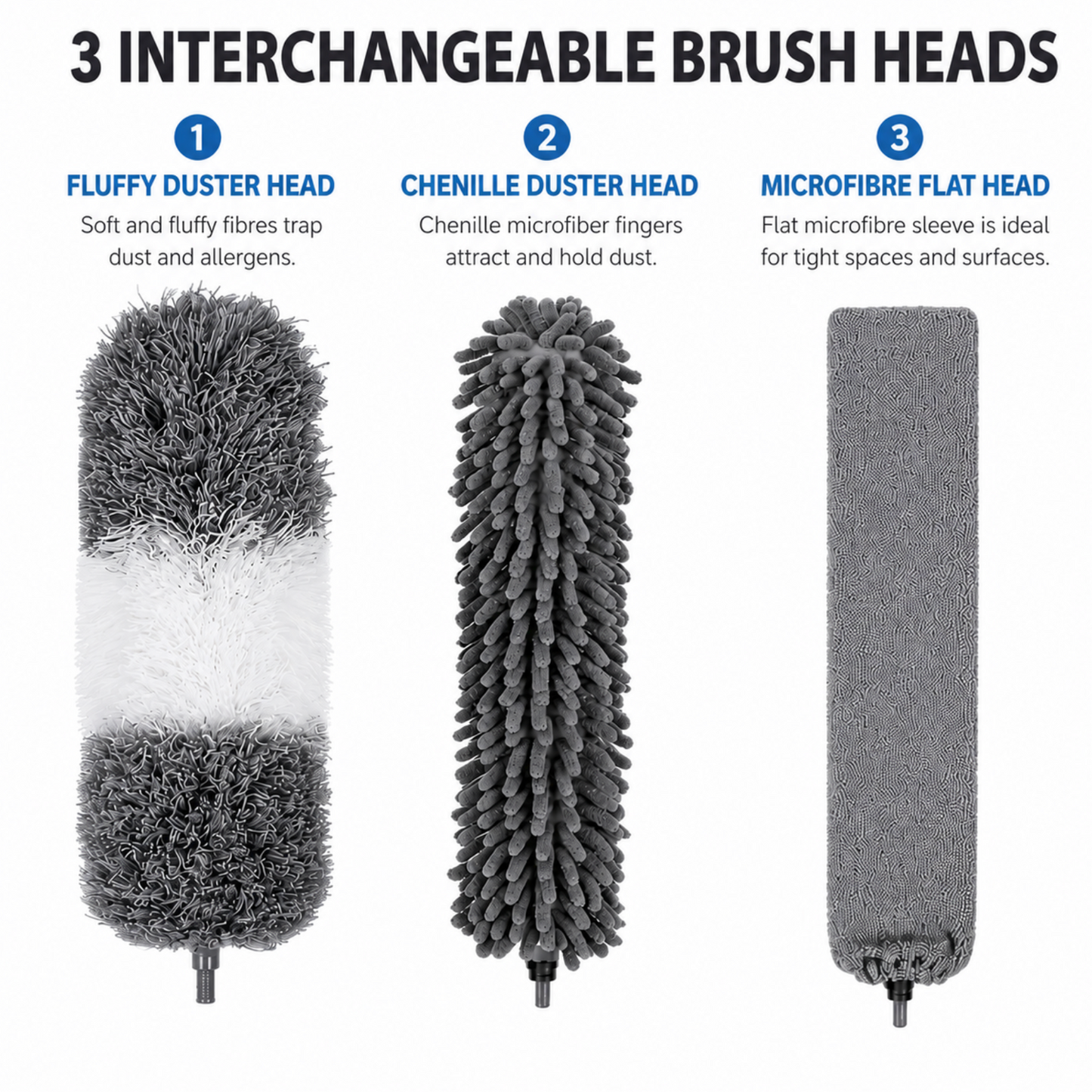 3-in-1 Telescopic Microfibre Cleaning Brush Set (Up to 2.4m)