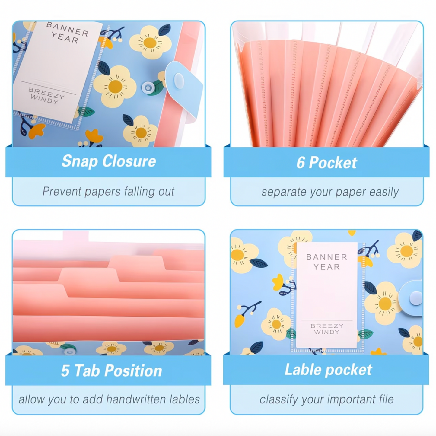 Floral 6-Pocket Expanding Folder - 4 Pack
