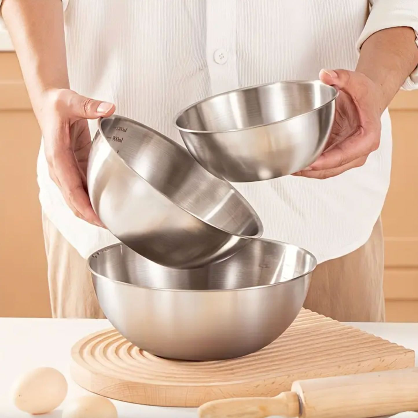 3 Piece SS Mixing Bowl Set with Measurements