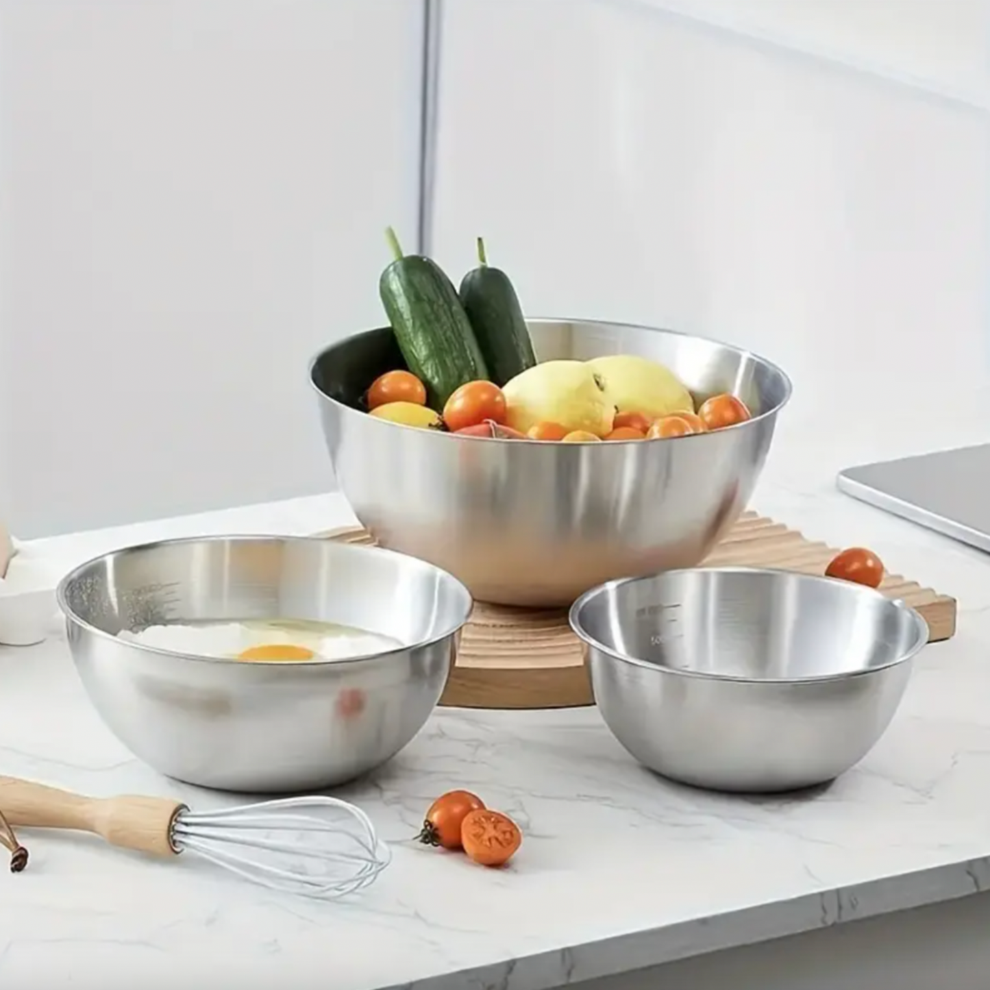 3 Piece SS Mixing Bowl Set with Measurements