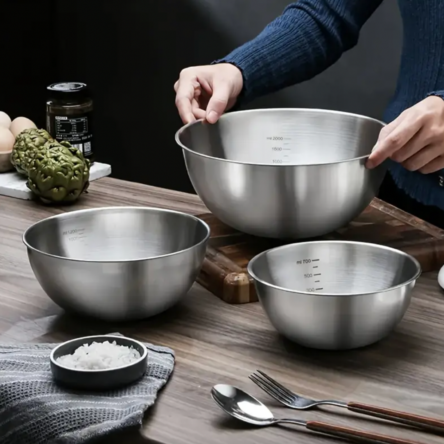 3 Piece SS Mixing Bowl Set with Measurements