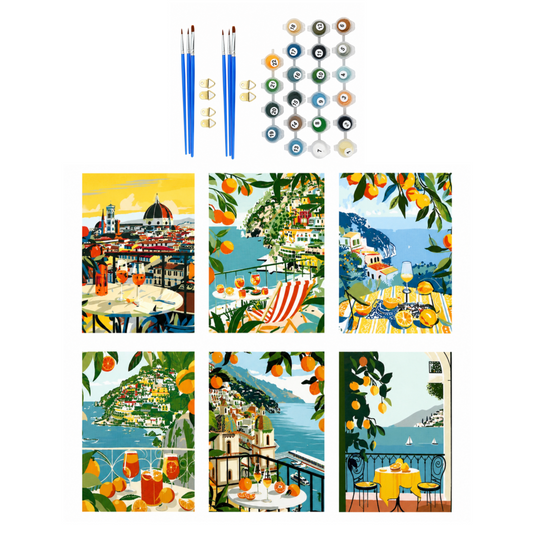 Set of 6 Paint by Numbers Canvas Kit - Amalfi Citrus (30 x 20cm)
