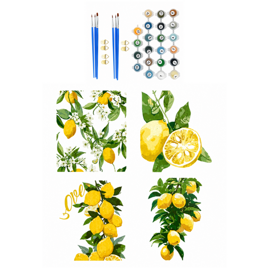 Set of 4 Paint by Numbers Canvas Kit - Lemon Blossom (30 x 20cm)