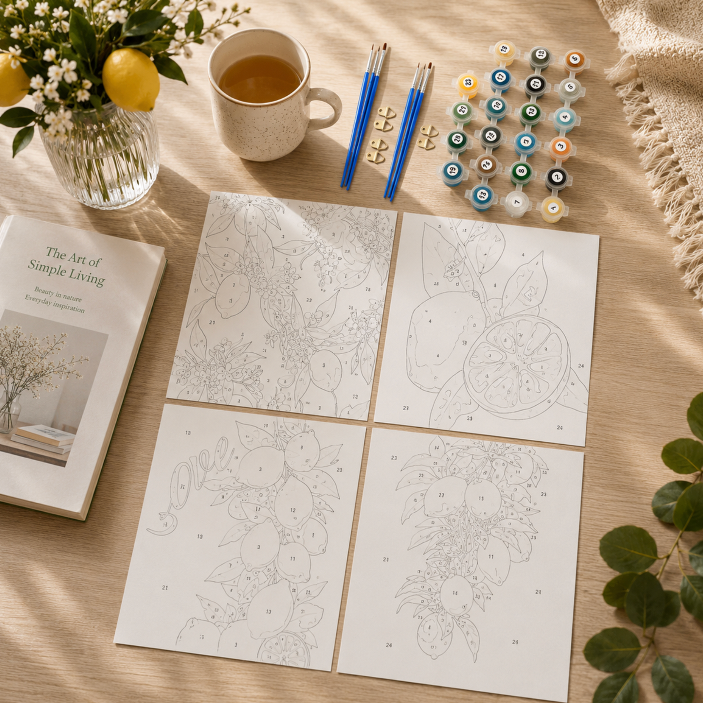 Set of 4 Paint by Numbers Canvas Kit - Lemon Blossom (30 x 20cm)