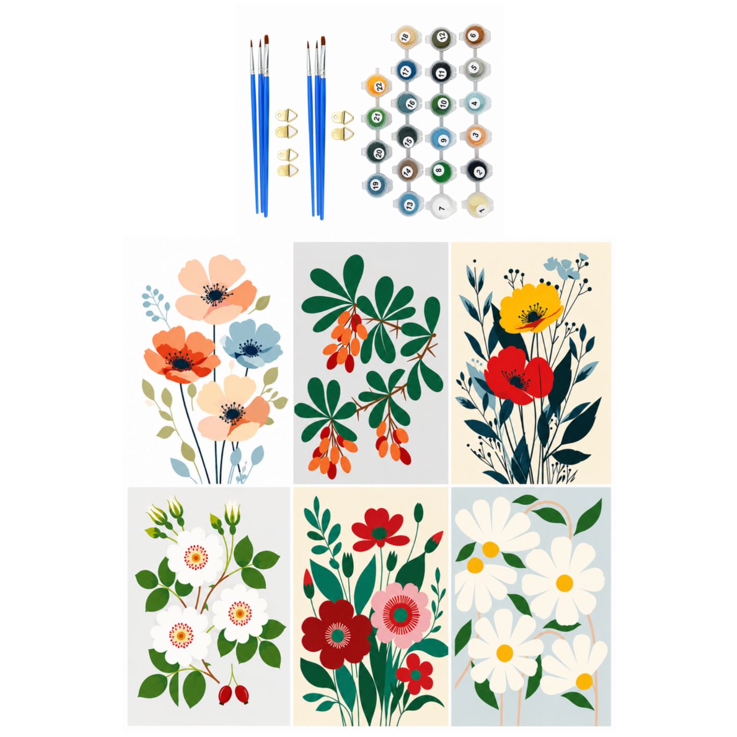 Set of 6 Paint by Numbers Canvas Kit - Spring Flowers (30 x 20cm)