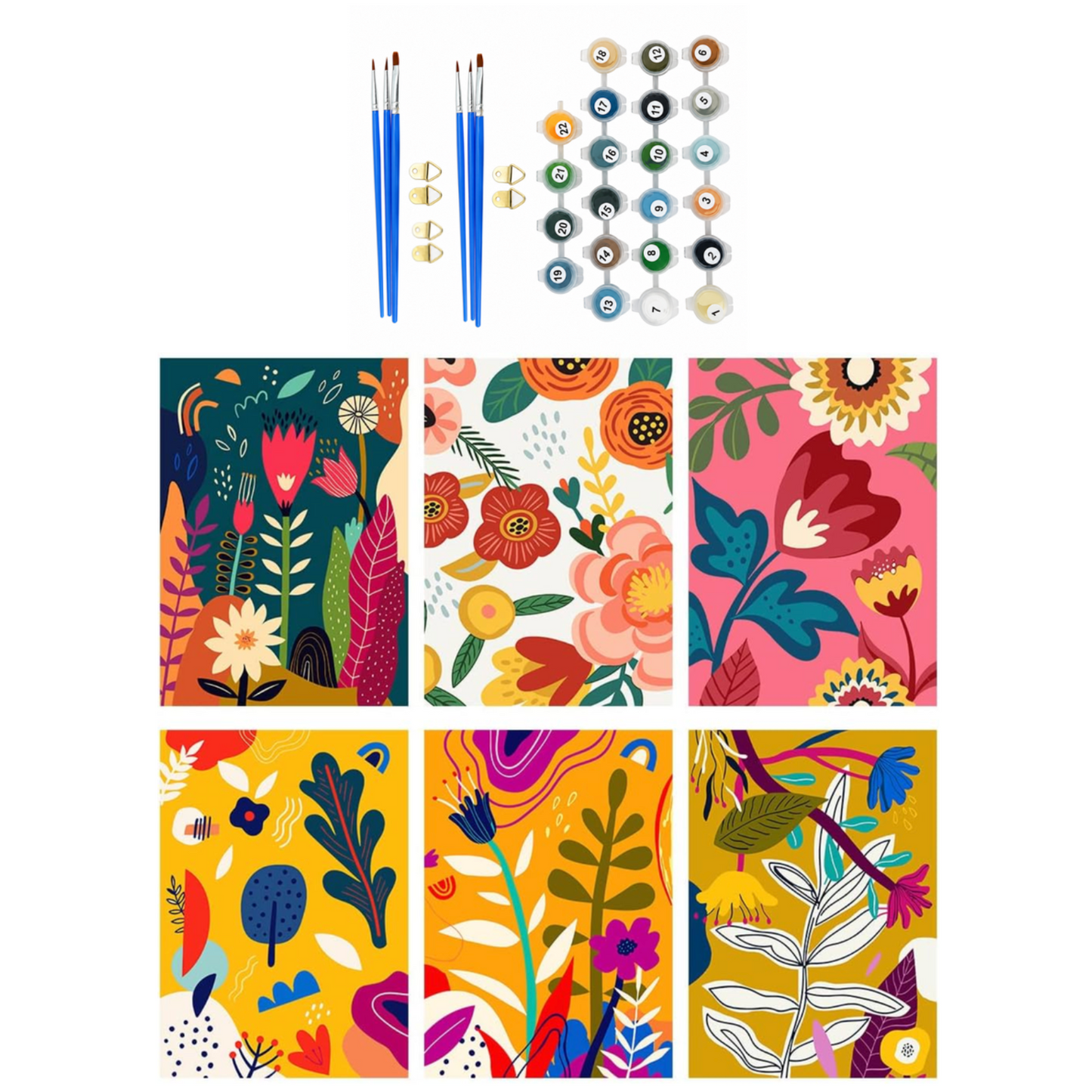 Set of 6 Paint by Numbers Canvas Kit - Vibrant Floral (30 x 20cm)