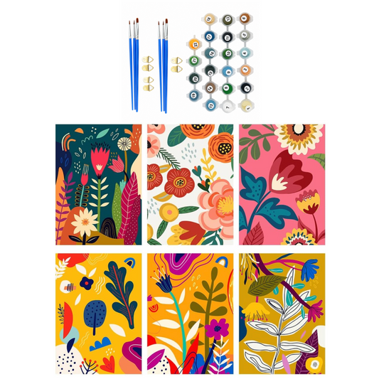 Set of 6 Paint by Numbers Canvas Kit - Vibrant Floral (30 x 20cm)