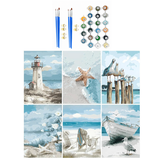 Set of 6 Paint by Numbers Canvas Kit - Ocean Vibes (30 x 20cm)