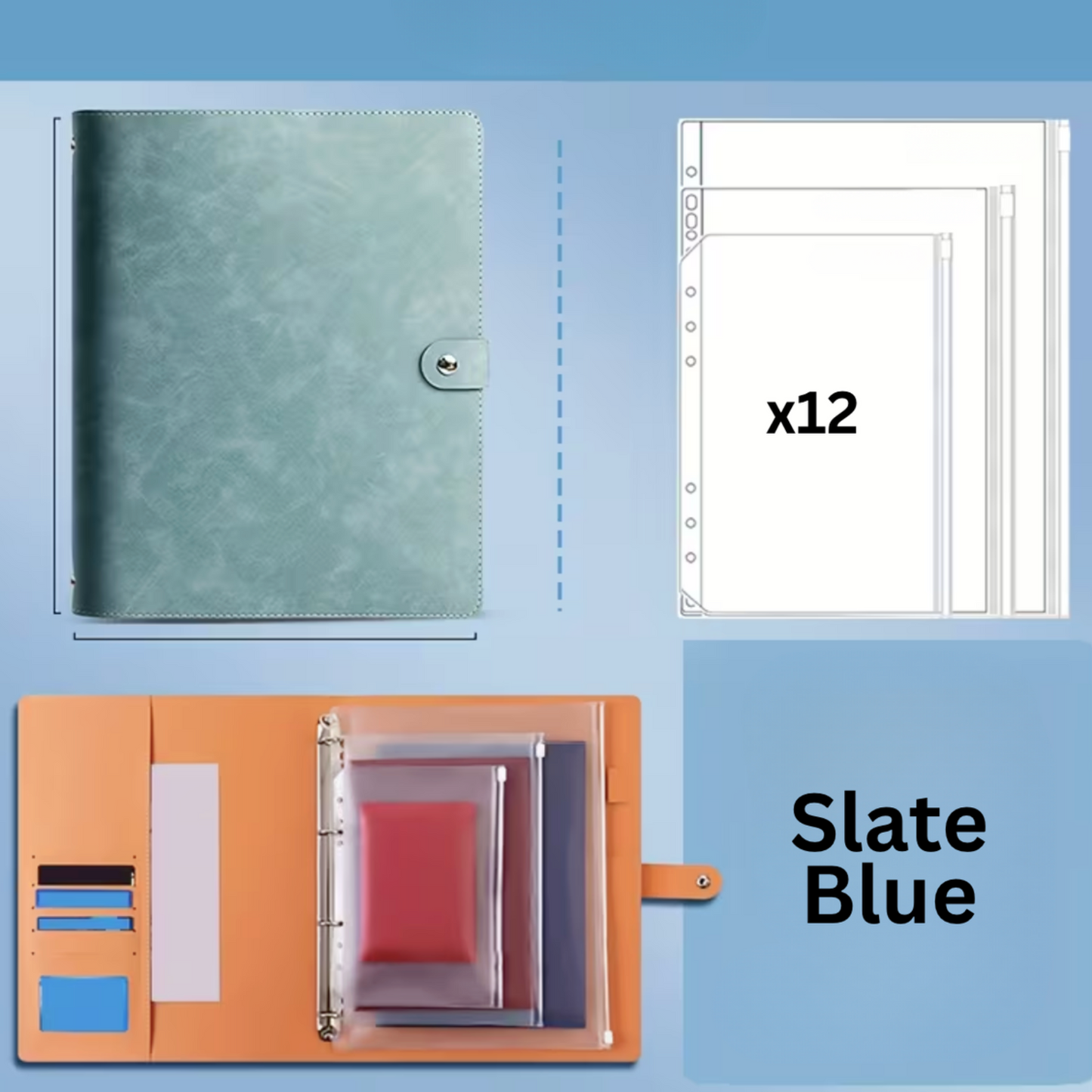 A4 Faux Leather Document File with 12 Pocket Sleeves