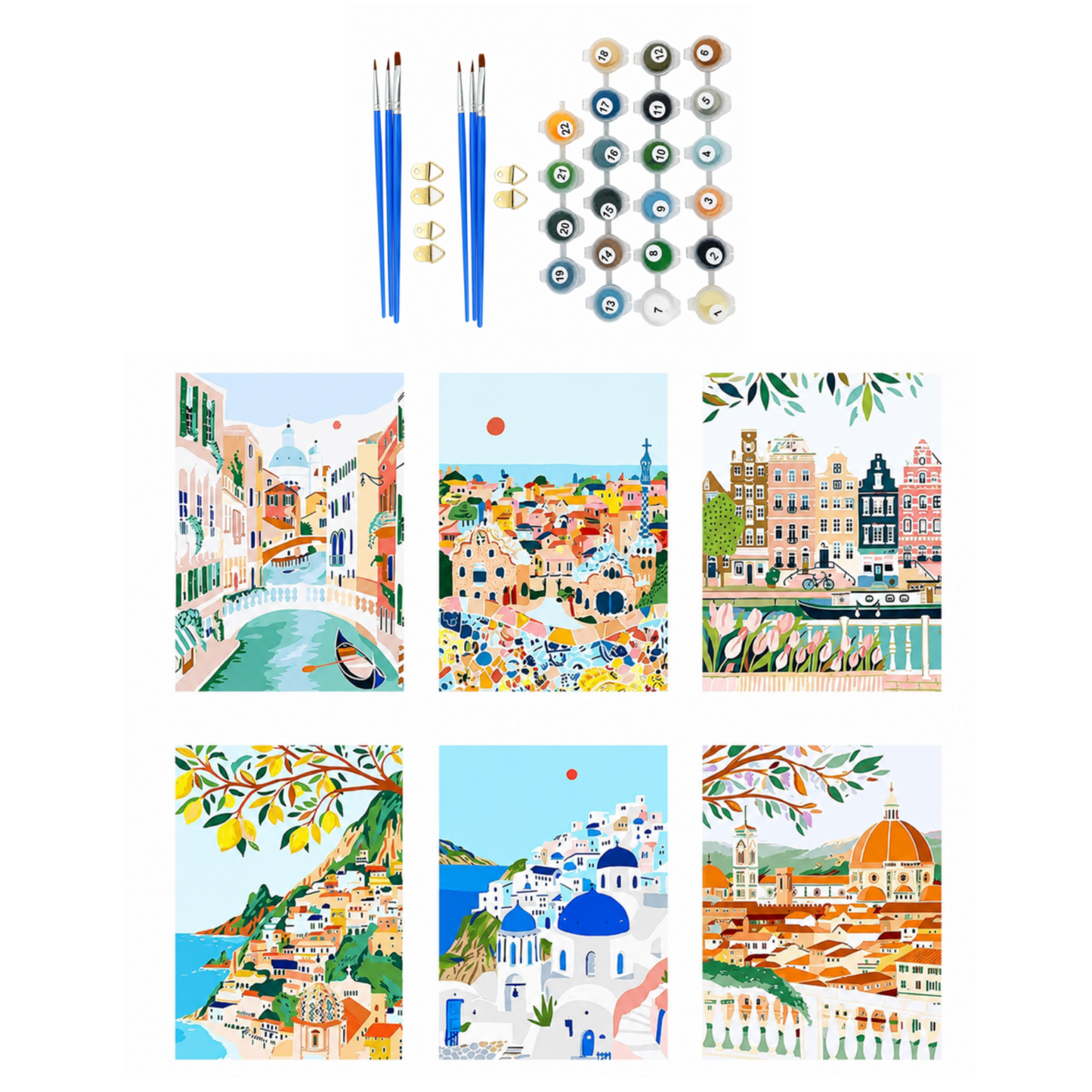 Set of 6 Paint by Numbers Canvas Kit - Scenic Views (30 x 20cm)