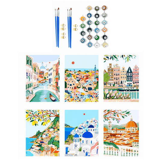 Set of 6 Paint by Numbers Canvas Kit - Scenic Views (30 x 20cm)