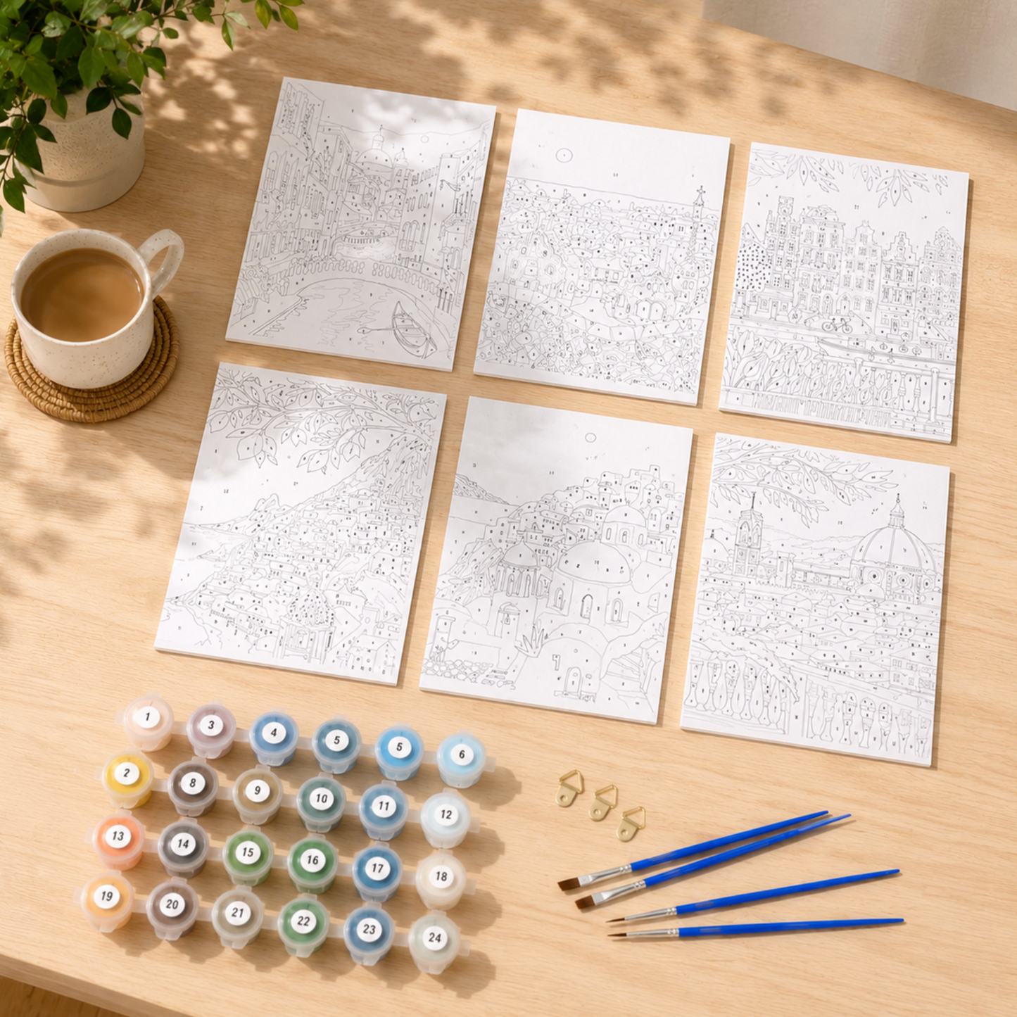 Set of 6 Paint by Numbers Canvas Kit - Scenic Views (30 x 20cm)