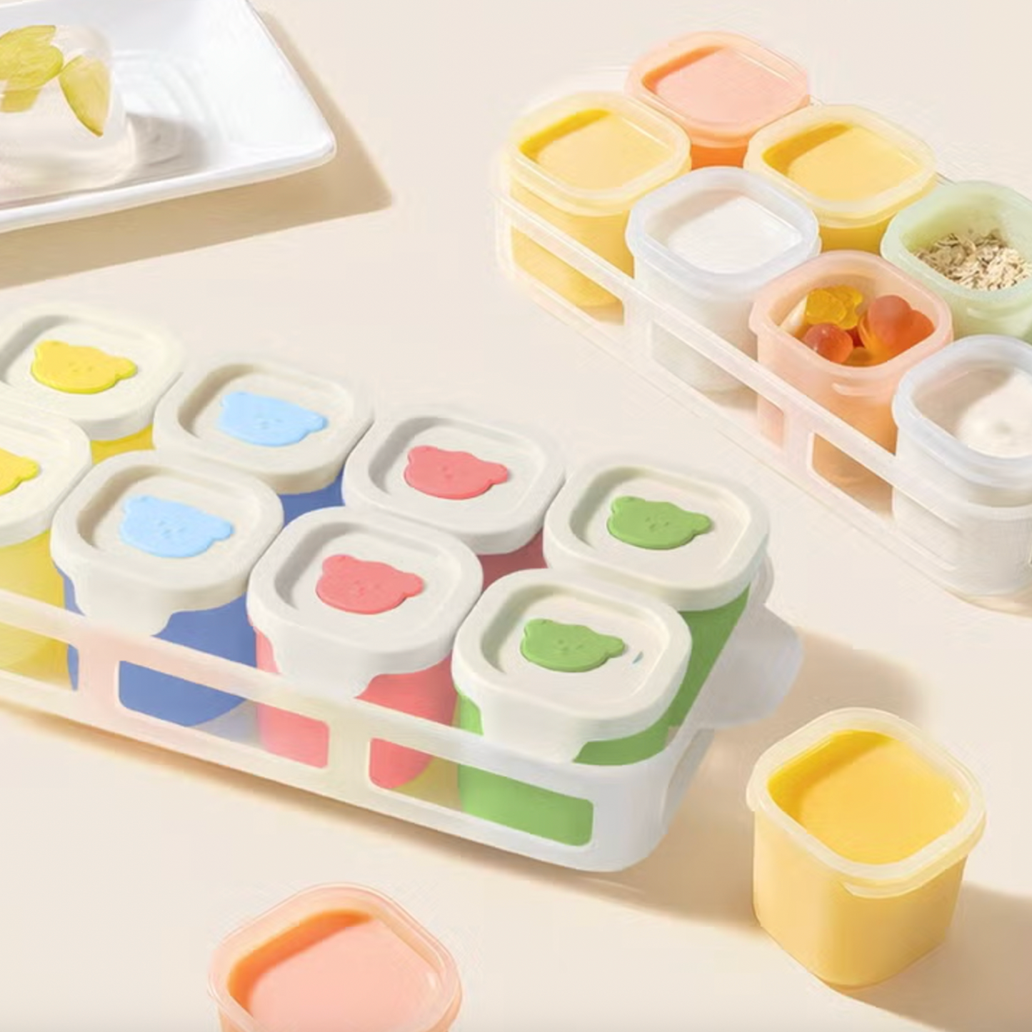 Freezer-Safe Silicone Food Prep Storage Containers with Tray