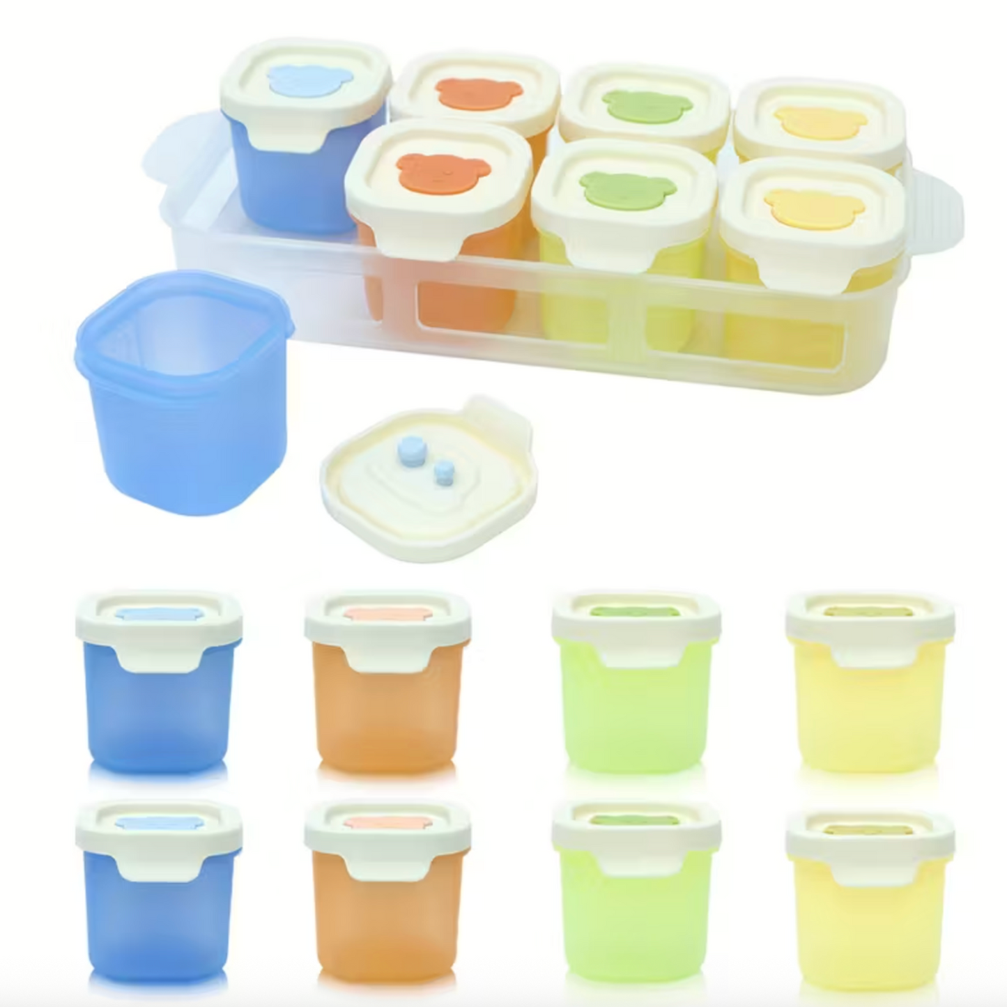 Freezer-Safe Silicone Food Prep Storage Containers with Tray