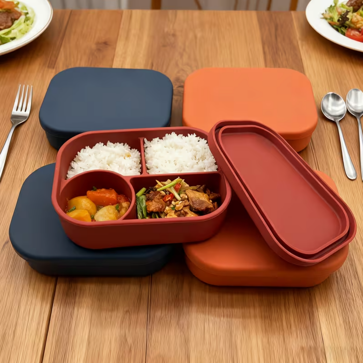 3-Piece Silicone 4-Compartment Food Container Set