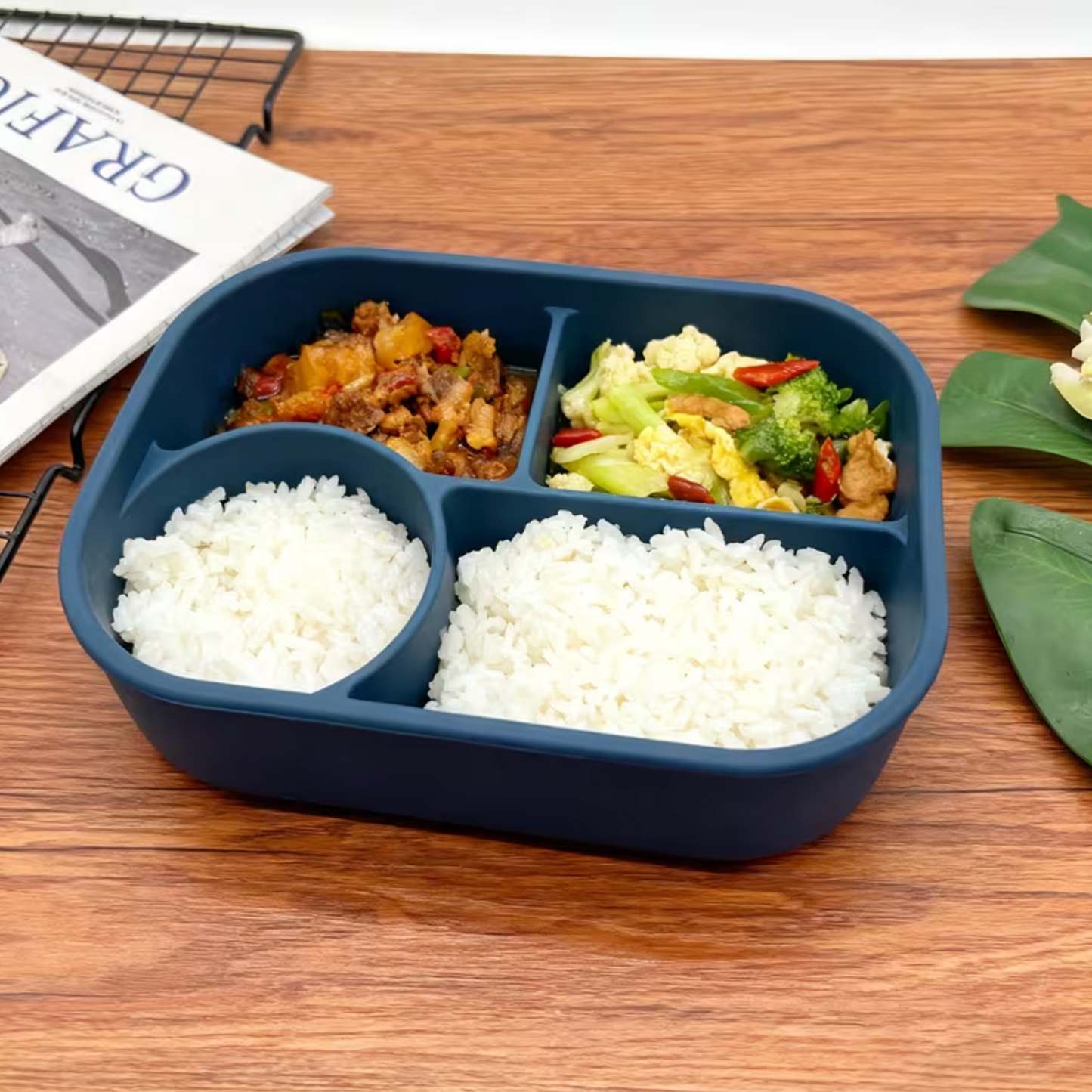 3-Piece Silicone 4-Compartment Food Container Set