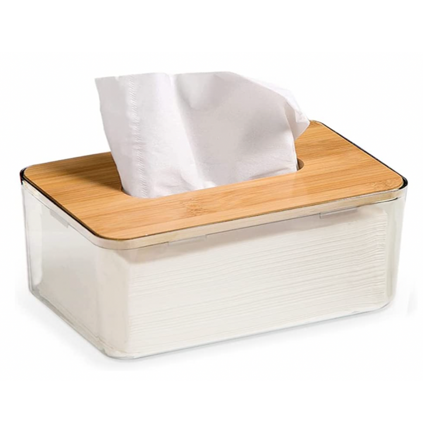 Acrylic Tissue Box with Natural Bamboo Lid