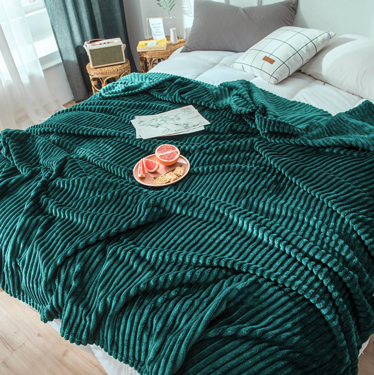 Studio House Ultra Plush Ribbed Blanket for Bed & Couch - 230 x 200cm