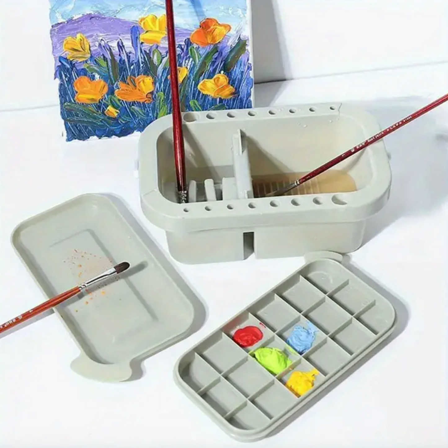 3-in-1 Paint Brush Washer, Holder & Mixing Palette