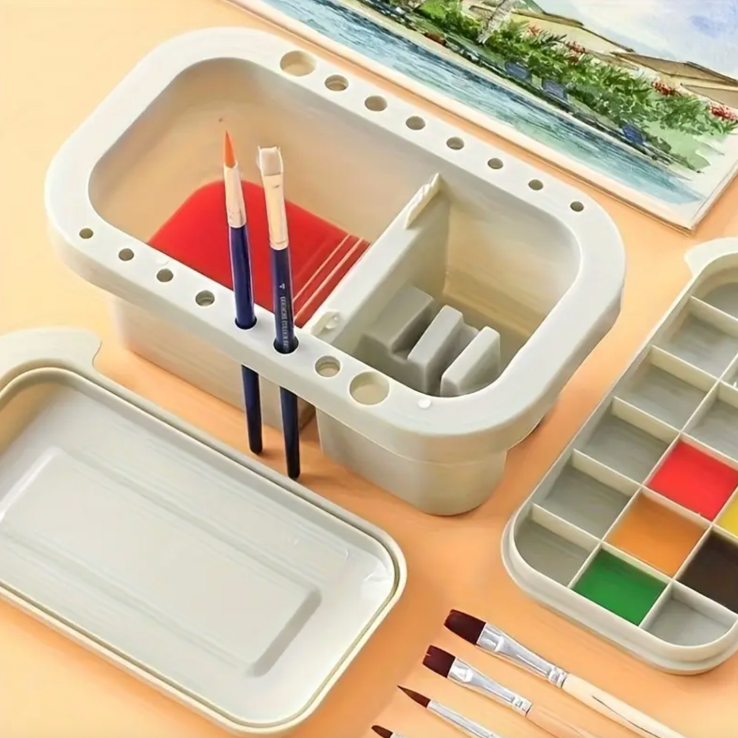 3-in-1 Paint Brush Washer, Holder & Mixing Palette